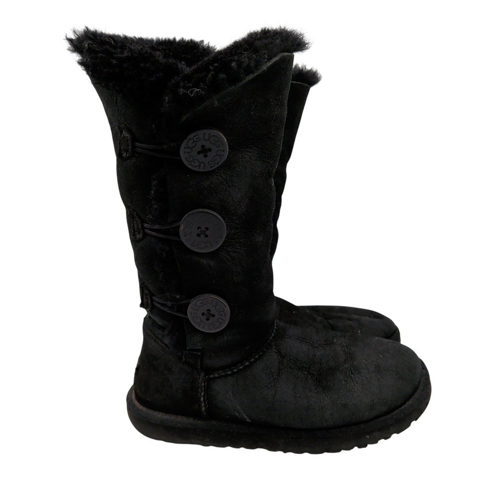 UGG Australia Bailey Button Triplet Black Suede Tall Boots 1873 Womens 6